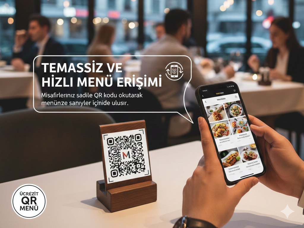 QR kod okutarak menüye bakan müşteri